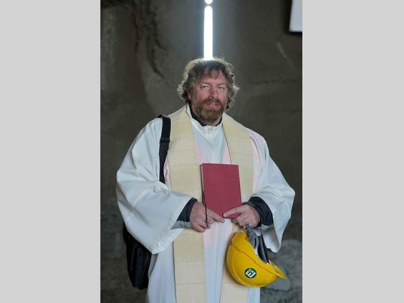 Žehnání svaté Barbory na stavbě tunelu Homole na budoucí dálnici D35 u Vysokého Mýta.