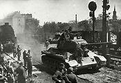 Tank T-34 v Dráďanech v roce 1945.