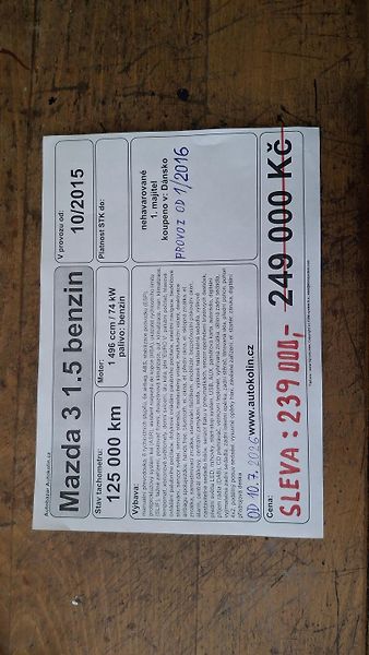 Mazda 3 1.5 74kw krásná 1. majitel - fotka 30 z 30