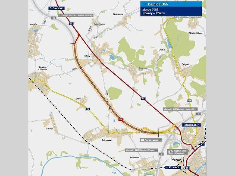 Vizualizace dálnice D55 Olomouc - Kokory