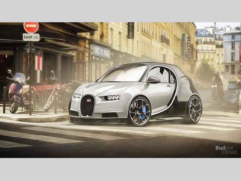 Smyšlená ilustrace hatchbacku od Bugatti.