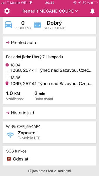 Úvodní obrazovka nové verze aplikace Chytré auto 