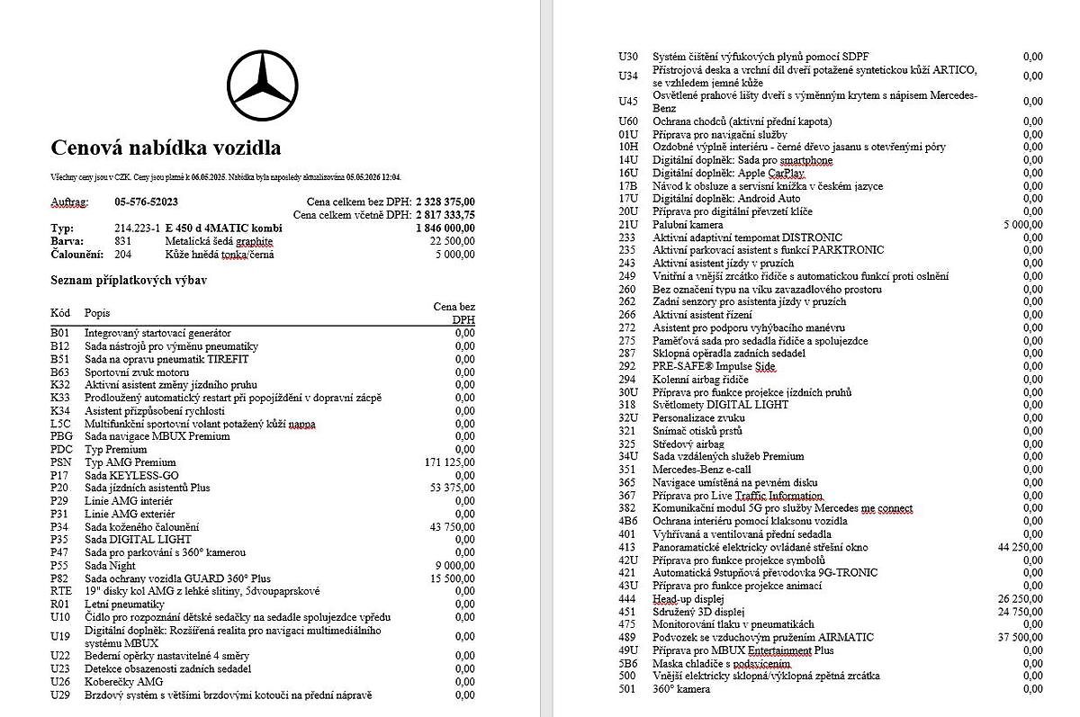 Mercedes-Benz Třídy E E 450d 4M, REZERVACE