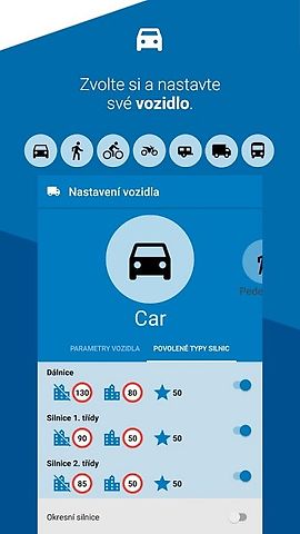 Nastavení vozidel v MapFactor Navigator., zdroj: se svolením MapFactor