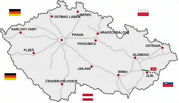 D49 vede od Hulína přes Holešov směrem k Fryštáku a dále ke slovenské hranici., zdroj: Daniel749, licence CC BY 3.0
