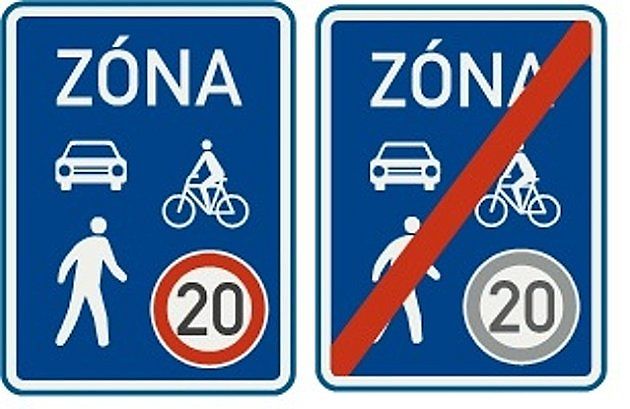 Dopravní značka označující sdílenou zónu a konec sdílené zóny, zdroj: se svolením Ministerstva dopravy ČR