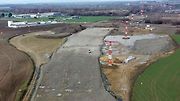 Stavba D1 Říkovice-Přerov, únor 2024. Pohled z výšky.