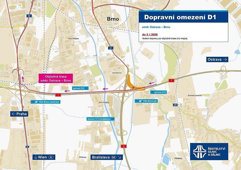 Rozsáhlá přestavba křižovatky dálnic D1 a D2 začíná v těchto dnech v Brně. Řidiči zasáhnou velká omezení.