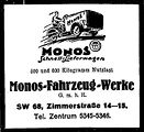 Dobový inzerát na motorovou tříkolku Monos.
