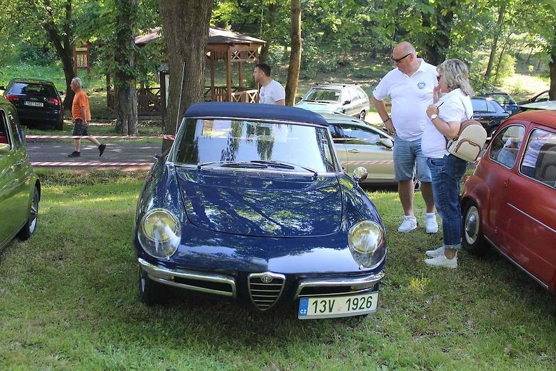 V Litvínově se uskutečnil již osmý sraz historických vozidel. Letos na něj poprvé přijel legendární jezdec z Dakaru a někdejší závodník ve Formuli Easter Jiří Moskal. Na snímku je v rozhovoru s jedním z návštěvníků.