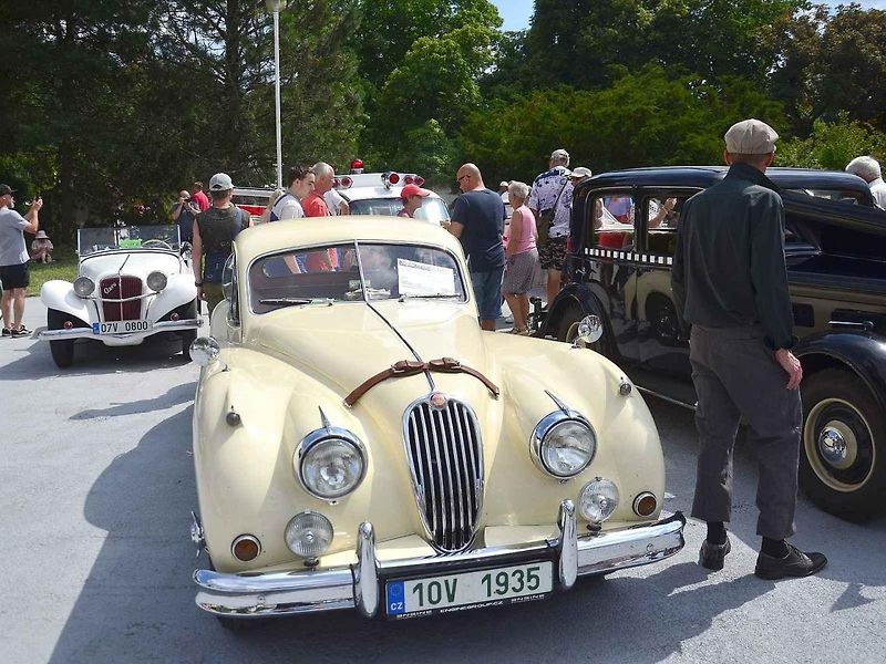 Přehlídka veteránů na Arnice v Mariánských Lázních. Sanitka Cadillac