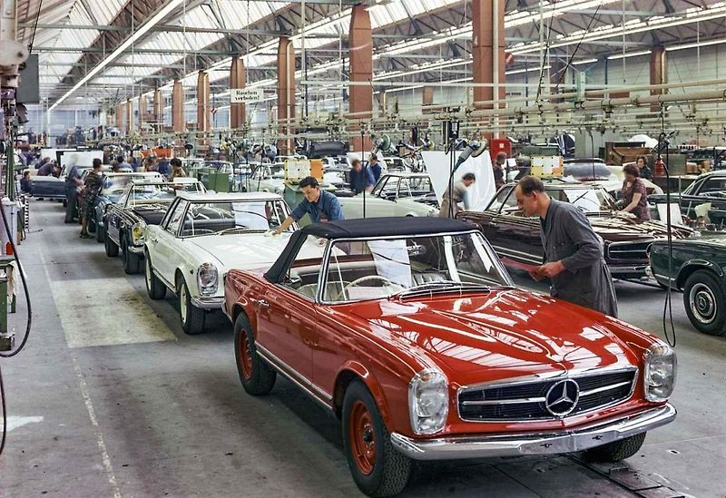 Dvoumístný kabriolet Mercedes 230 SL má přezdívku Pagoda. Vyráběl se v letech 1963 až 1971.