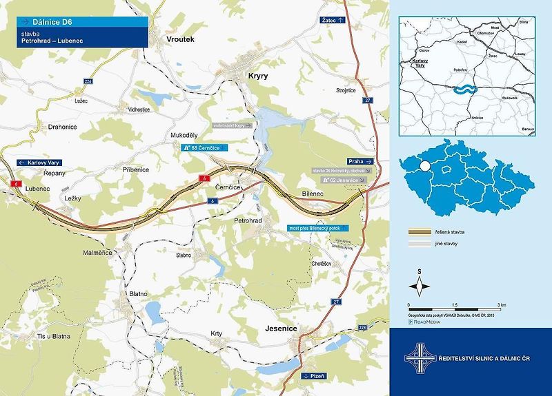 Na připravovaném úseku dálnice Praha – Karlovy Vary mezi jesenickou křižovatkou a Lubencem na jihu Ústeckého kraje už pracuje stavební technika.