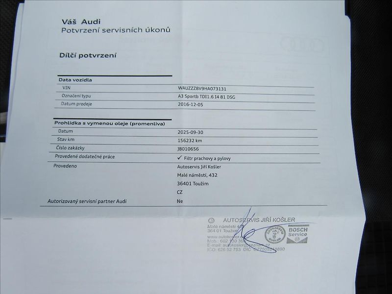 Audi A3 1,6 TDI 81kW Sportback Automat - fotka 29 z 31