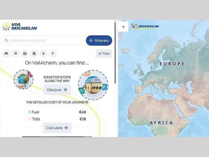 Aplikace na plánování cest Via Michelin.