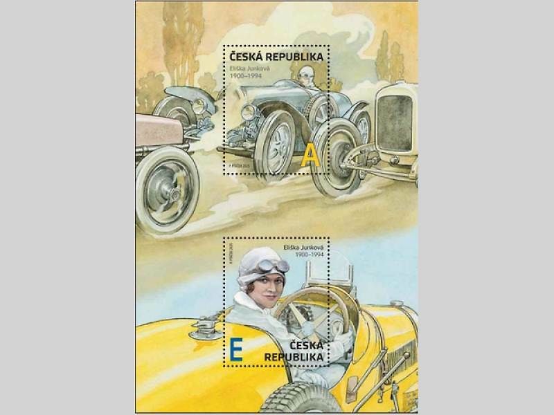 Legendární závodnice Eliška Junková na poštovní známce. Aršík, který vydává Česká pošta, vyjde 26. listopadu.