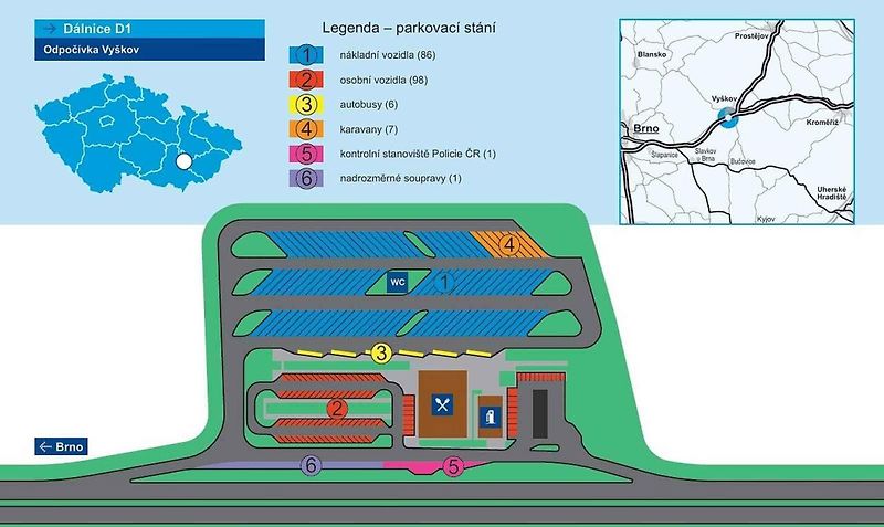 Výrazný nárůst parkovacích míst: Odpočívka Vyškov otevře u D1 ještě v létě.